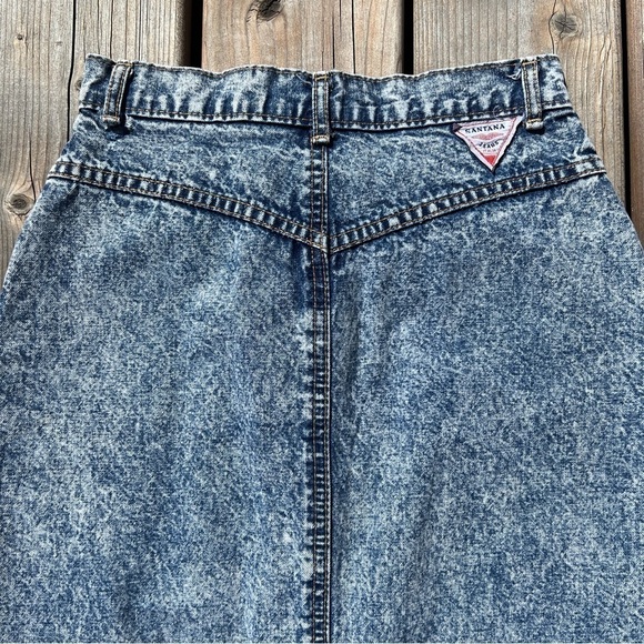 Vintage 80s Santana Jeans Midi High Rise Acid Wash Denim Maxi Skirt - Picture 8 of 16